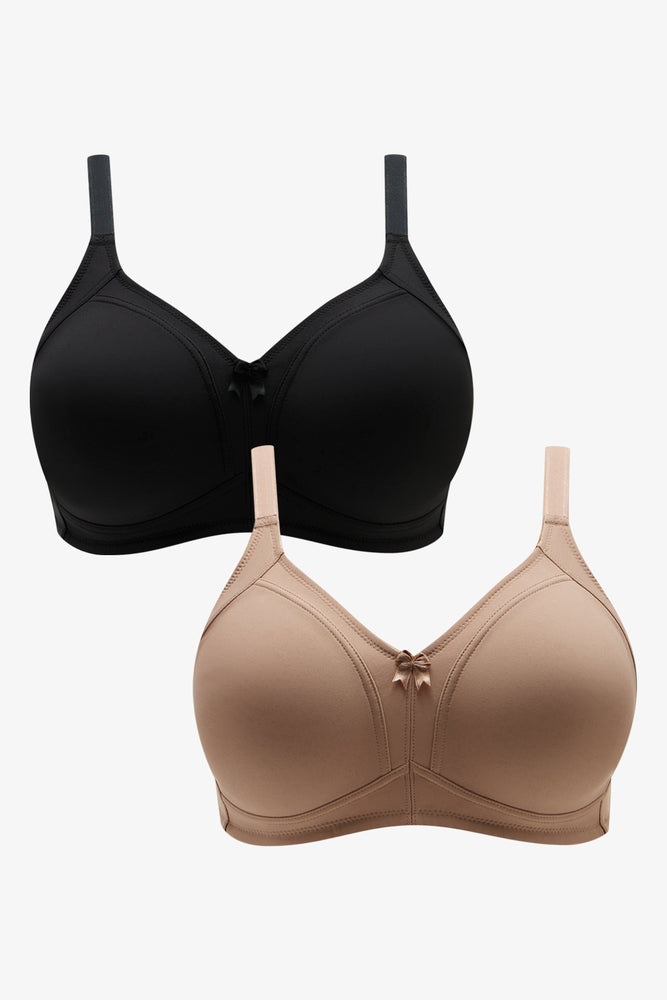 Sexy Lingerie for Women with Stockings Plus Size 2 Pack Non Padded Wire Free Bras Black & Natural