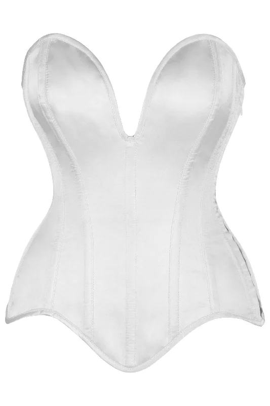 modern women bustiers and corsets trendsTop Drawer Steel Boned White Satin Plunge Neckline Overbust Corset modern women bustiers and corsets trendsTop Drawer Steel Boned White Satin Plunge Neckline Overbust Corset