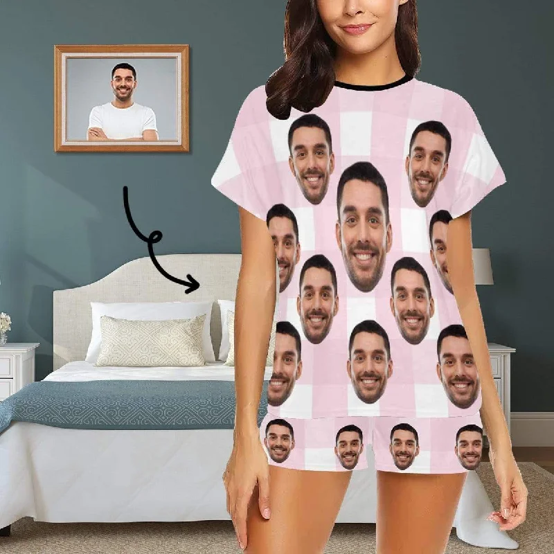 plus size women's nightgowns for a perfect fitPRICE DROP-Custom Face Pajamas for Women Pink&White Grid Loungewear Personalized Women's Short Pajama Set plus size women's nightgowns for a perfect fitPRICE DROP-Custom Face Pajamas for Women Pink&White Grid Loungewear Personalized Women's Short Pajama Set