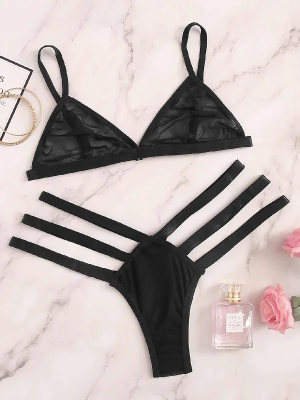 Women's Lingerie with Matching Robes Ladder Cutout Sheer Lingerie Set