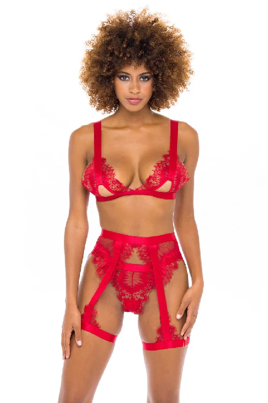 Women's Bridal Lingerie Collection Janet Eyelash Lace 3pc Set - Red
