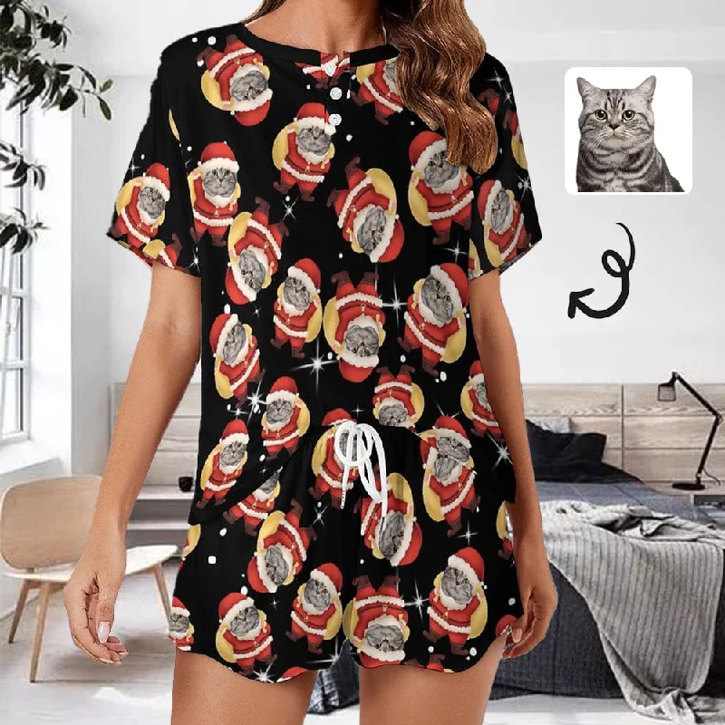 women's nightgowns for a girls' slumber party【Discount - limited time】Custom Pet Face Cat Santa Claus Black Pajama Set Women's Short Sleeve Top and Shorts Loungewear Athletic Tracksuits women's nightgowns for a girls' slumber party【Discount - limited time】Custom Pet Face Cat Santa Claus Black Pajama Set Women's Short Sleeve Top and Shorts Loungewear Athletic Tracksuits
