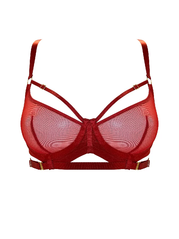 Plus Size Lace Lingerie for Women Signature Balconette Wire Bra Burnt Red