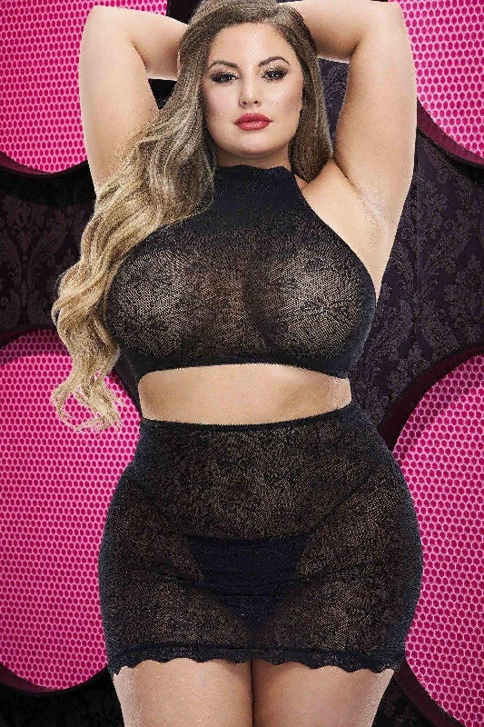 women sexy dresses with feather - adorned collarsPlus Size Crop Top and Skirt Set