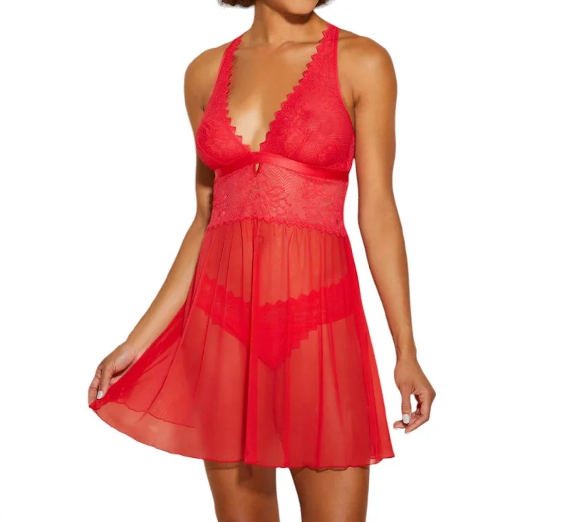 women lounge dress with a V - neck for a stylish lookBabydoll Chemise In Rosetto
