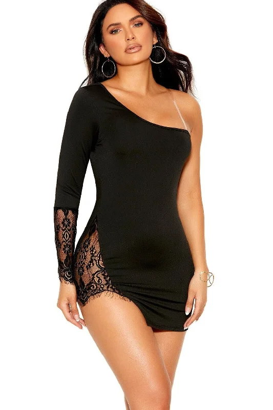 women sexy dresses with spaghetti strapsLycra One Shoulder Mini Dress