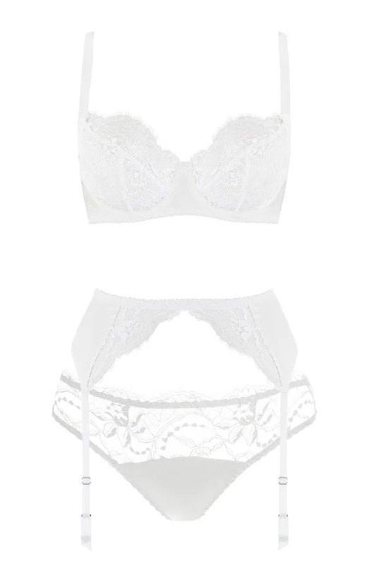 seamless adjustable - waist women briefs for a perfect fitSignature White Lace Balcony Bra, Suspender and Brief Set seamless adjustable - waist women briefs for a perfect fitSignature White Lace Balcony Bra, Suspender and Brief Set