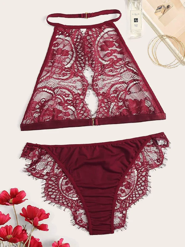 Plus Size Lace Lingerie for Women Floral Lace Cutout Lingerie Set