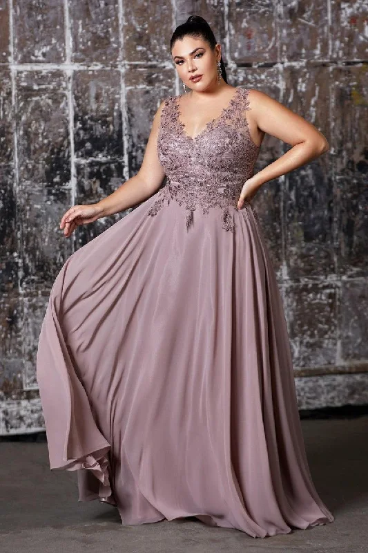 women sexy dresses with pleated skirtsCinderella Divine CD9177 Long Chiffon V-Neck Prom Sleeveless Formal Dress