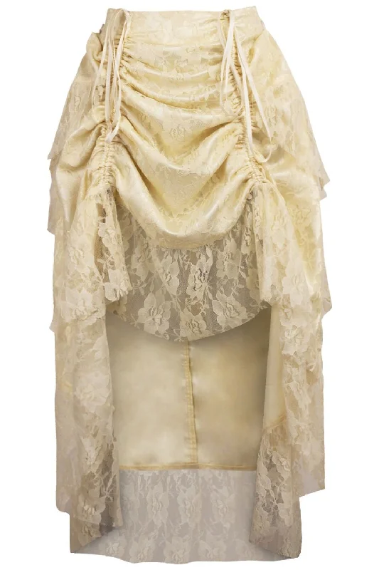 Gothic women bustiers and corsets aestheticIvory Lace Adjustable High Low Bustle Skirt Gothic women bustiers and corsets aestheticIvory Lace Adjustable High Low Bustle Skirt