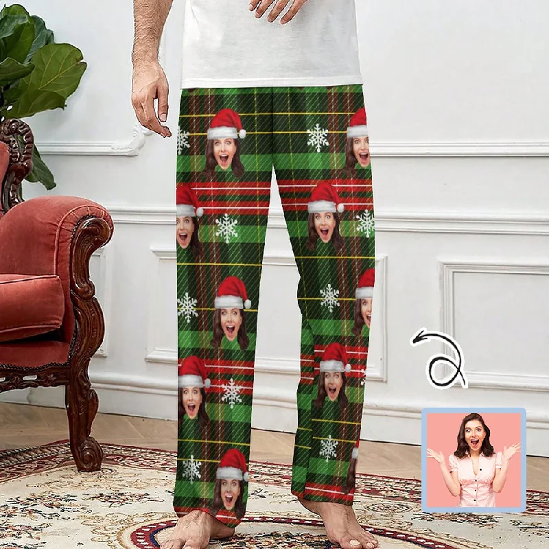 women's sleepshirts with a removable beltCustom Face Red Green Squares Slumber Party Unisex Long Pajama Pants For Men Women Kids