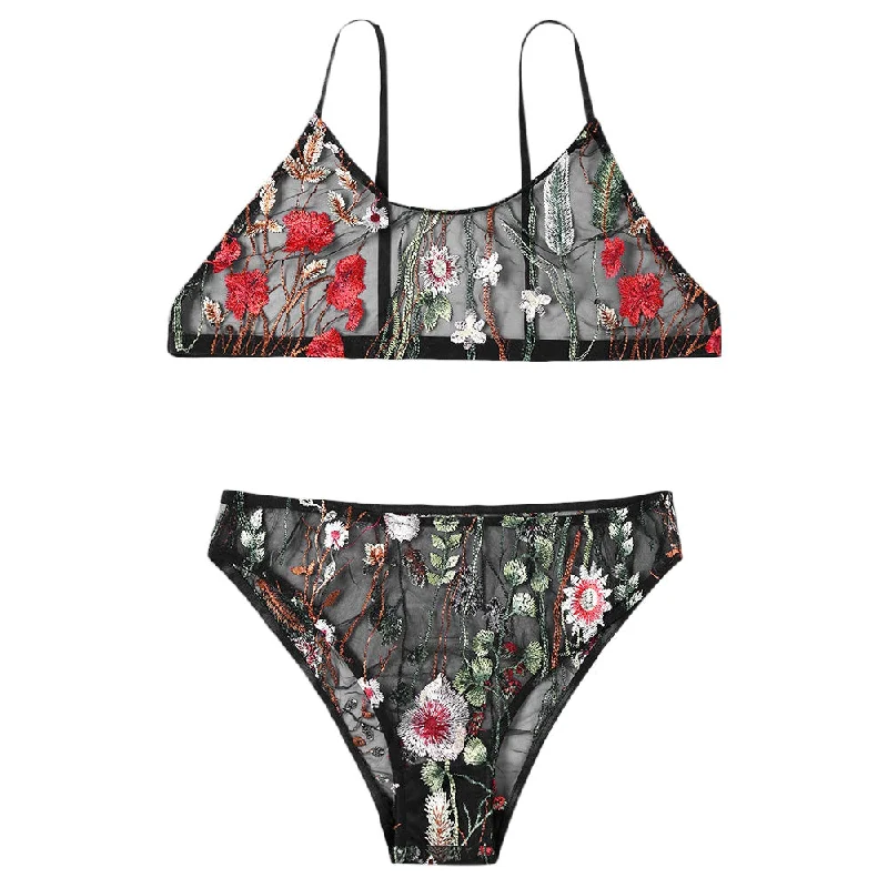 Women's Maternity Lingerie See Thru Embroidered Mesh Bralette Set