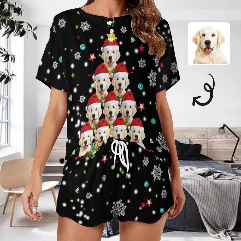 women's nightgowns with a thermal - regulating feature【Discount - limited time】Custom Pet Face Christmas Dog Tree Black Pajama Set Women's Short Sleeve Top and Shorts Loungewear Athletic Tracksuits women's nightgowns with a thermal - regulating feature【Discount - limited time】Custom Pet Face Christmas Dog Tree Black Pajama Set Women's Short Sleeve Top and Shorts Loungewear Athletic Tracksuits