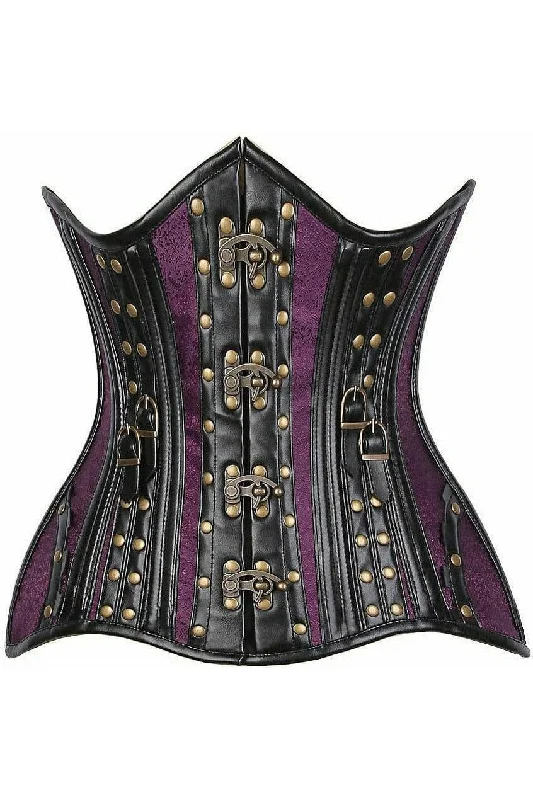 clubbing women bustiers and corsetsTop Drawer Faux Leather & Plum Brocade Steel Boned Under Bust Corset clubbing women bustiers and corsetsTop Drawer Faux Leather & Plum Brocade Steel Boned Under Bust Corset
