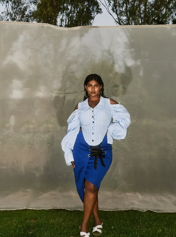 longline women bustiers and corsetsTess Blue Stripe Workwear Set