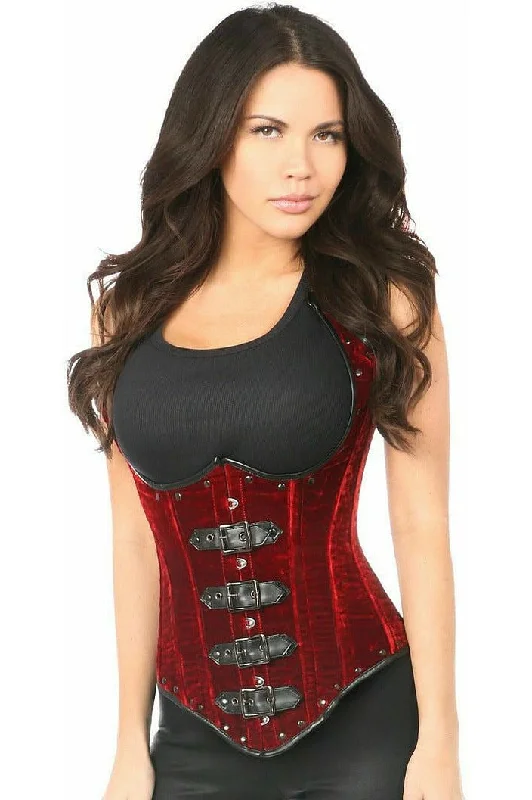 affordable women bustiers and corsetsTop Drawer Steel Boned Red Velvet Underbust Corset w/Buckling affordable women bustiers and corsetsTop Drawer Steel Boned Red Velvet Underbust Corset w/Buckling