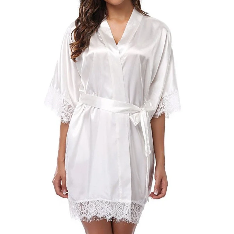 satin women robes for a smooth feelBridesmaid Short Wedding Sleepwear Bathrobe
