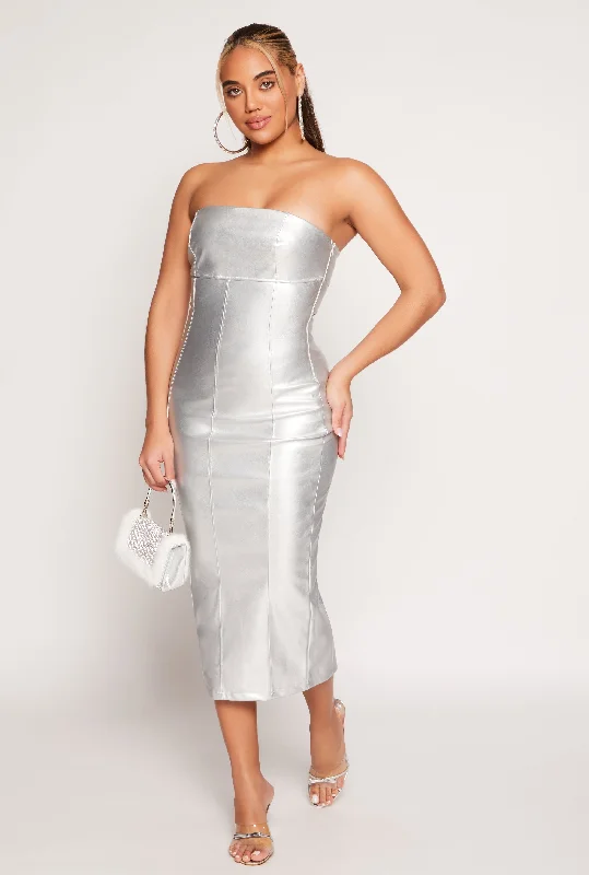 women sexy dresses for burlesque nightsHaute Monde Faux Leather Tube Dress