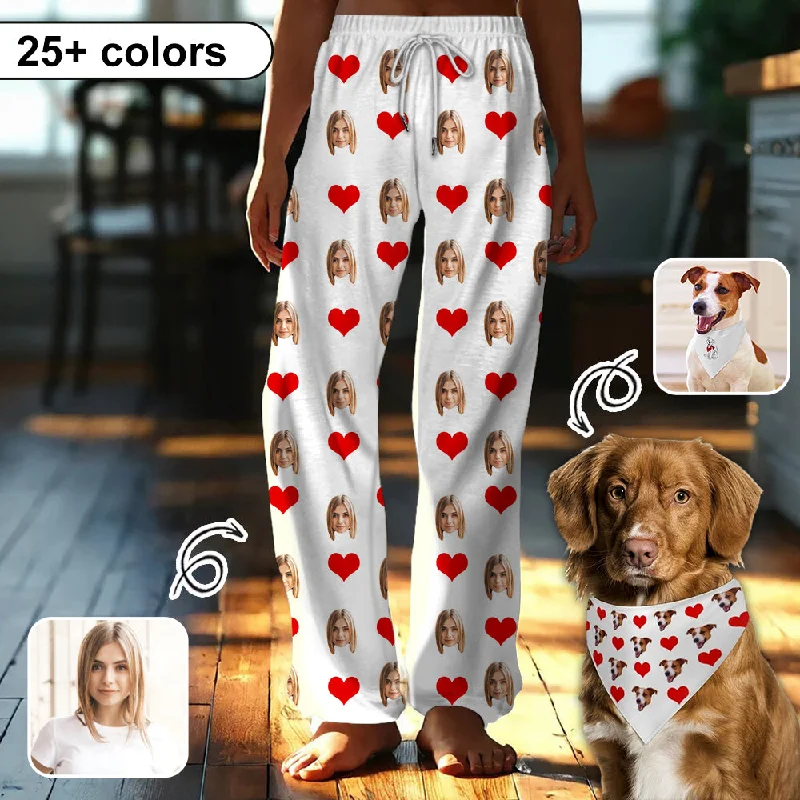 women's nightgowns with a V - neck designCustom Face With Red Heart Pajama Pants and Pet Dog Bandana