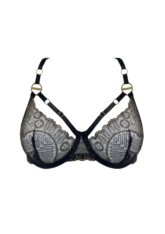 Elegant French Lace Lingerie for Women Tierra Balconette Bra Black