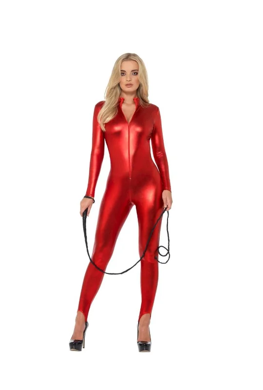 Cut - Out Bodysuits for a Trendy and Fashion - Forward StyleMiss Whiplash Metallic Red Catsuit Cut - Out Bodysuits for a Trendy and Fashion - Forward StyleMiss Whiplash Metallic Red Catsuit