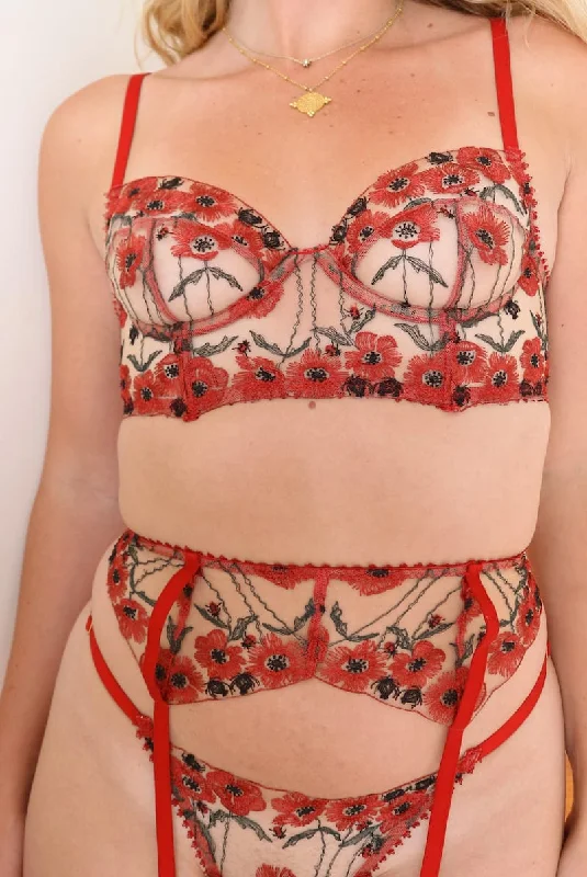 Women's Satin Sleepwear Lingerie Poppy longline bra