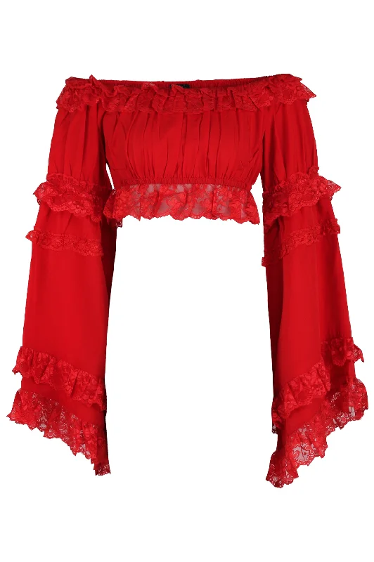 custom fit women bustiers and corsetsRed Smocked Flare Sleeve Peasant Top