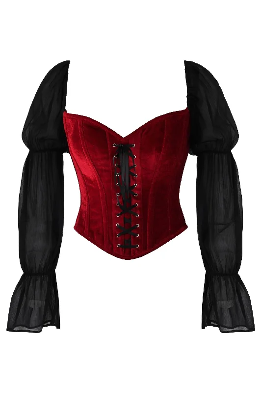 Victorian style women bustiers and corsetsTop Drawer Dark Red Velvet Steel Boned Corset w/Sleeves Victorian style women bustiers and corsetsTop Drawer Dark Red Velvet Steel Boned Corset w/Sleeves