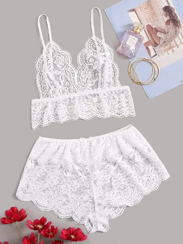 Luxury Lingerie for Special Occasions Floral Lace Sheer Bralette With Shorts