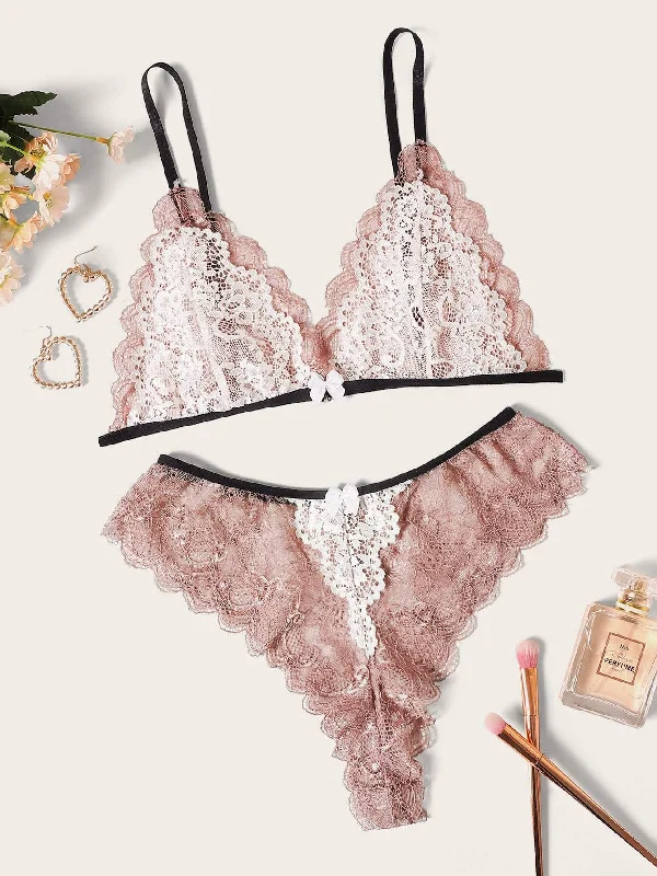 Vintage Inspired Lingerie for Women Applique Floral Lace Lingerie Set