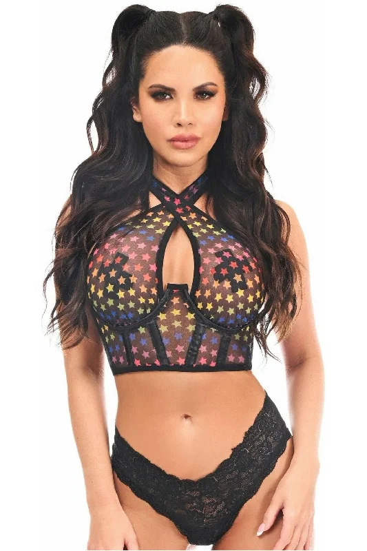 zip front women bustiers and corsets designLavish Rainbow Stars Mesh Underwire Cincher w/Built In Halter Top zip front women bustiers and corsets designLavish Rainbow Stars Mesh Underwire Cincher w/Built In Halter Top