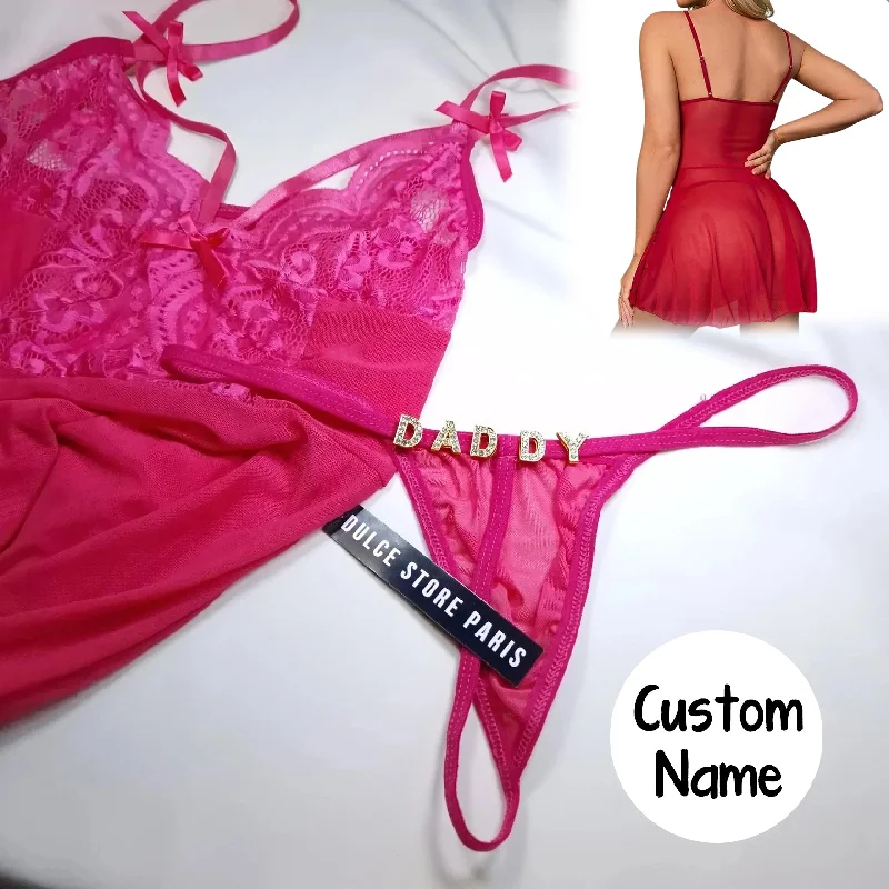 women's sleepshirts with a modern minimalist styleCustom Name Thong with Exotic Female Underwear Nightgown for Women Crotchless Sleepwear Pajamas set Lace Night Dress G-string(DHL is not supported)