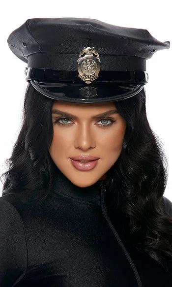 sheer women sexy lingerie layersSexy Black Vinyl Cop Hat with Badge