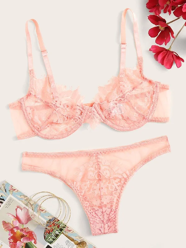 Eco-Friendly Organic Lingerie for Women Floral Lace Underwire Lingerie Set