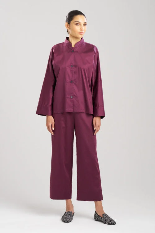 women's pajama sets with a satin - finished fabricCotton Sateen Essentials Mandarin PJ