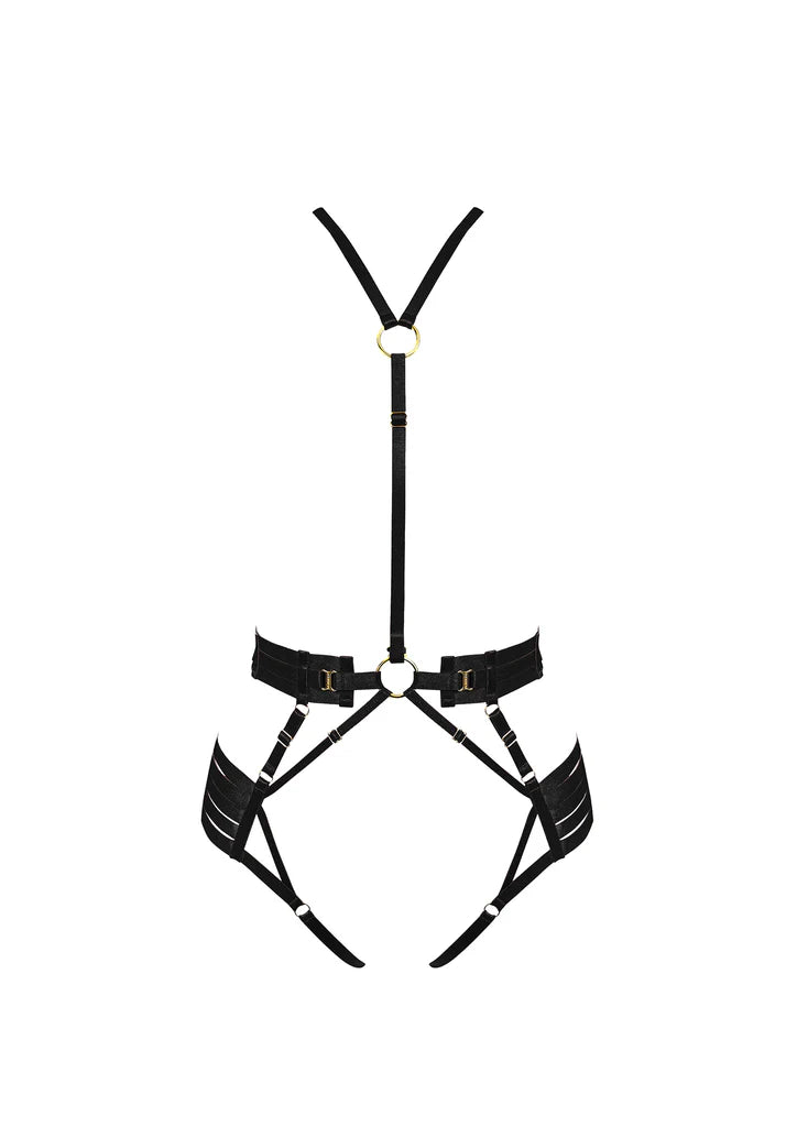 Elegant French Lace Lingerie for Women Signature Strap Body Harness black