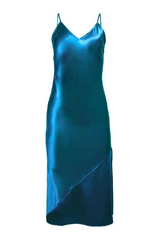 Women's Bridal Lingerie Collection Silk slip with slit Aquamarine