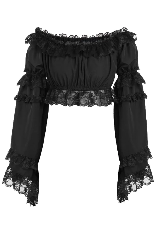 Victorian style women bustiers and corsetsBlack Smocked Flare Sleeve Peasant Top