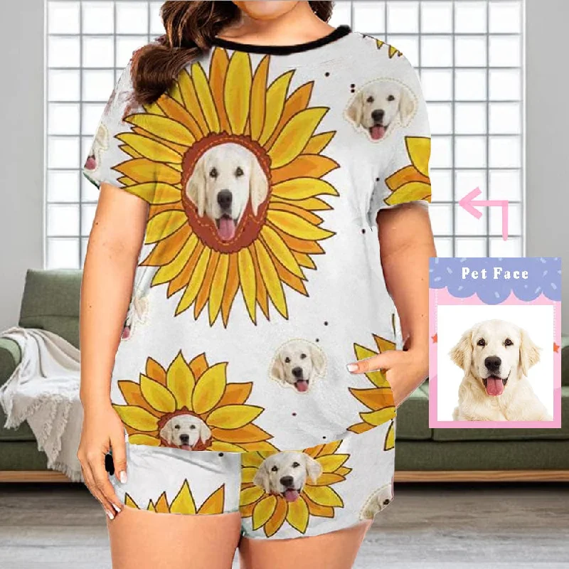 women's nightgowns with a matching robe#Plus Size Pajamas-Custom Womens Short Pajamas Yellow Sunflower Loungewear Face Personalized Women's Short Pajama Set women's nightgowns with a matching robe#Plus Size Pajamas-Custom Womens Short Pajamas Yellow Sunflower Loungewear Face Personalized Women's Short Pajama Set