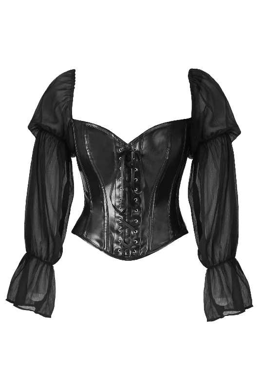 statement women bustiers and corsetsTop Drawer Black Faux Leather Steel Boned Corset w/Sleeves statement women bustiers and corsetsTop Drawer Black Faux Leather Steel Boned Corset w/Sleeves