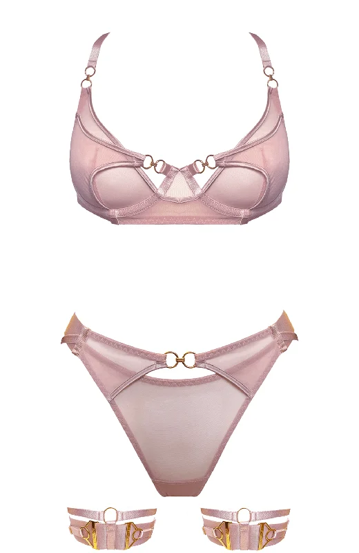 seamless wireless women briefs for a carefree fitRetta Balconette Wire Bra, Open Back Brief and Garter Set seamless wireless women briefs for a carefree fitRetta Balconette Wire Bra, Open Back Brief and Garter Set