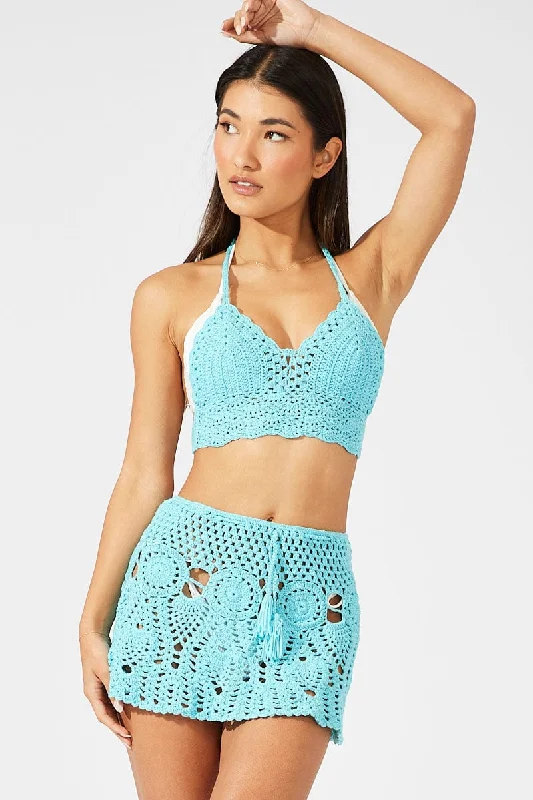 hypoallergenic women bikini briefs for sensitive skinBlue Crochet Bikini Set