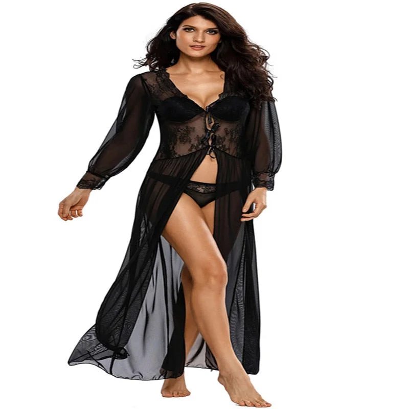 short - length women robes for a more casual lookSexy Lace Long Robe Gown Nightdress short - length women robes for a more casual lookSexy Lace Long Robe Gown Nightdress