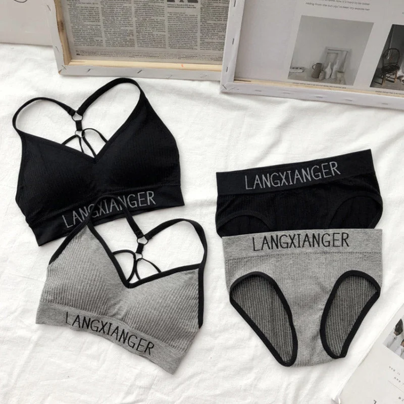 printed women briefs with floral patterns for a spring lookFashion Bra Briefs Set For Women Lingerie With Pads Seamless Push Up Bralette Active Bra Plus Size XL Sports Underwear  #D