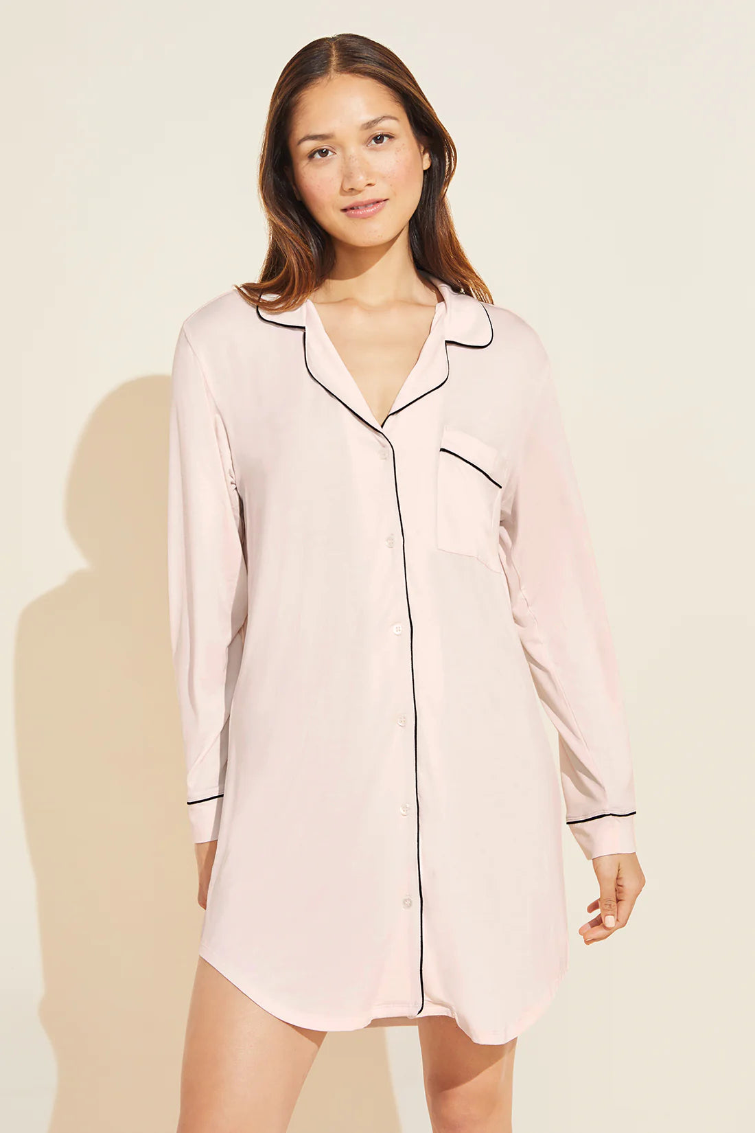 women's nightgowns with a lightweight fabric for warm climatesGisele TENCEL™ Modal Sleepshirt | Sorbet Pink/Black