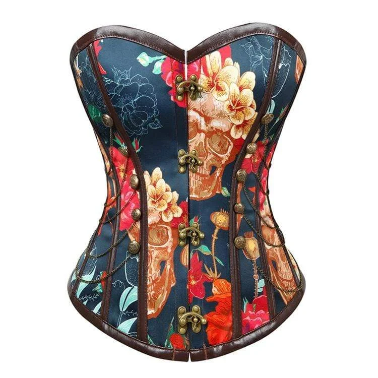 overbust women bustiers and corsetsWomen's Vintage Floral Printed Multi-chain Overbust Corsets overbust women bustiers and corsetsWomen's Vintage Floral Printed Multi-chain Overbust Corsets