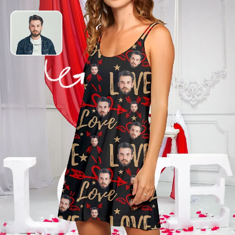 women's nightgowns with a V - neck designCustom Face Love Heart Women's Cami Racer Back Nightdresses Valentine's Day Pajama Gifts for Her