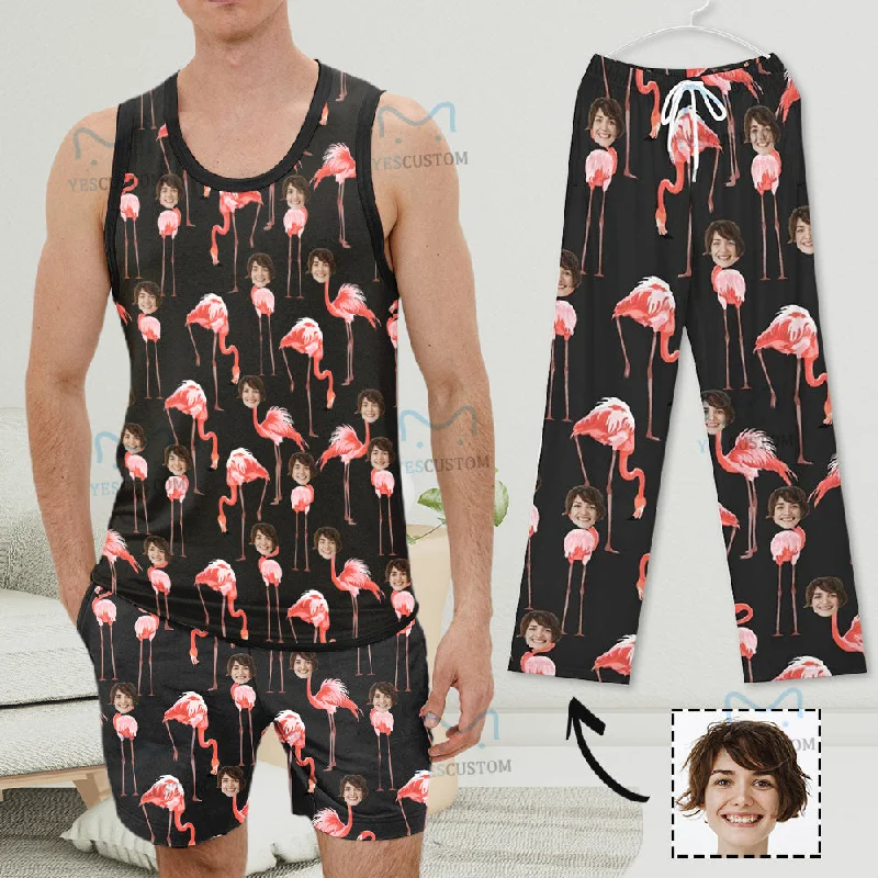 women's sleepshirts with a moisture - wicking fabricCustom Face Pajama Set I am the Flamingo Boss Top Tank Loungewear with Sleeveless & Short Pants for Man