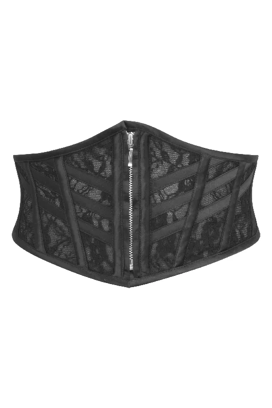 hypoallergenic women bustiers and corsetsJOSIE BLACK SATIN AND LACE WASPIE BELT WITH FAN LACING hypoallergenic women bustiers and corsetsJOSIE BLACK SATIN AND LACE WASPIE BELT WITH FAN LACING