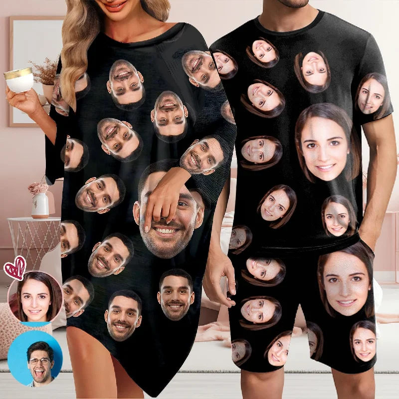 women's nightgowns for a romantic night inPersonalized Face Black Pajamas for Men Sleepwear&Women's Oversized Sleep Tee Custom Crew Neck Couple Matching Short Pajama Set women's nightgowns for a romantic night inPersonalized Face Black Pajamas for Men Sleepwear&Women's Oversized Sleep Tee Custom Crew Neck Couple Matching Short Pajama Set